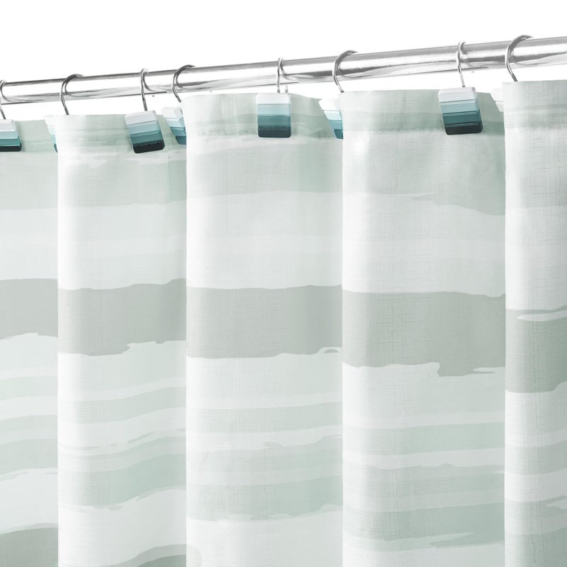 Sunlit OMBRE SAGE GRAY SLUBBED SLUBBED SARTAIN SAGE GREEN و WHITE Stripe Stripe Stertains for Bathroom Decoration Wave Striped Bathrate Stertains 71x71 - Image 2