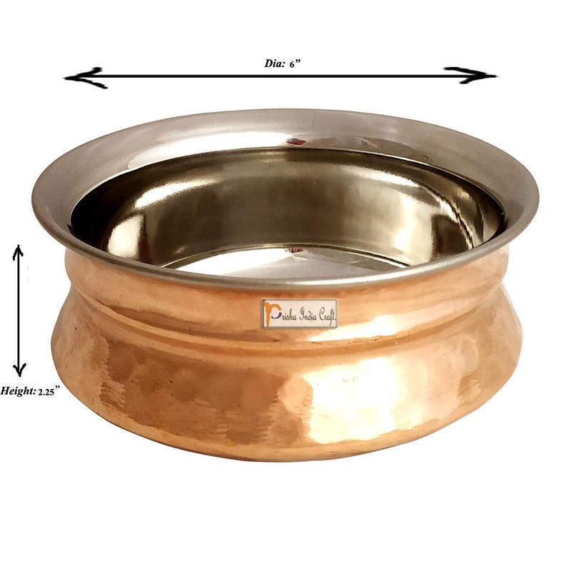 Prisha India Craft Prisha India Craft Hammered Steel Copper Handi Bowl Serving Indian Dishes 500 ML - Image 2