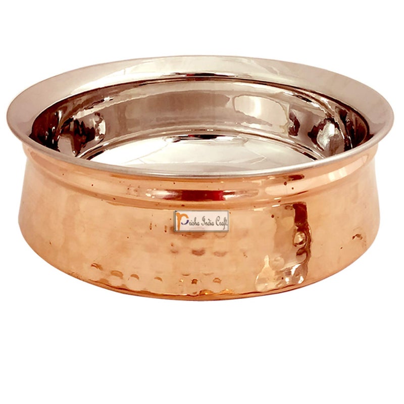 Prisha India Craft Prisha India Craft Hammered Steel Copper Handi Bowl Serving Indian Dishes 500 ML - Image 1