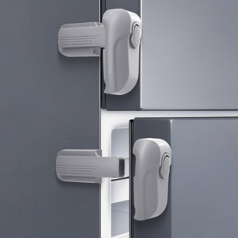 Lwuzkdo 2 Pack Dual Mode Fridge Locks, Upgraded Child Proof Refrigerator Lock with Sticky Adhensive Pads, Durable ABS Freezer Door Latch to Keep Door Closed, No Tools Need or Drill (Grey) - Image 1