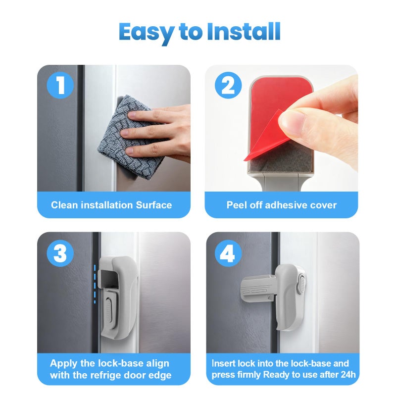 Lwuzkdo 2 Pack Dual Mode Fridge Locks, Upgraded Child Proof Refrigerator Lock with Sticky Adhensive Pads, Durable ABS Freezer Door Latch to Keep Door Closed, No Tools Need or Drill (Grey) - Image 5