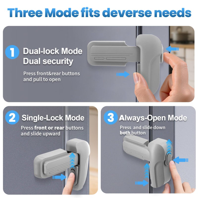 Lwuzkdo 2 Pack Dual Mode Fridge Locks, Upgraded Child Proof Refrigerator Lock with Sticky Adhensive Pads, Durable ABS Freezer Door Latch to Keep Door Closed, No Tools Need or Drill (Grey) - Image 4
