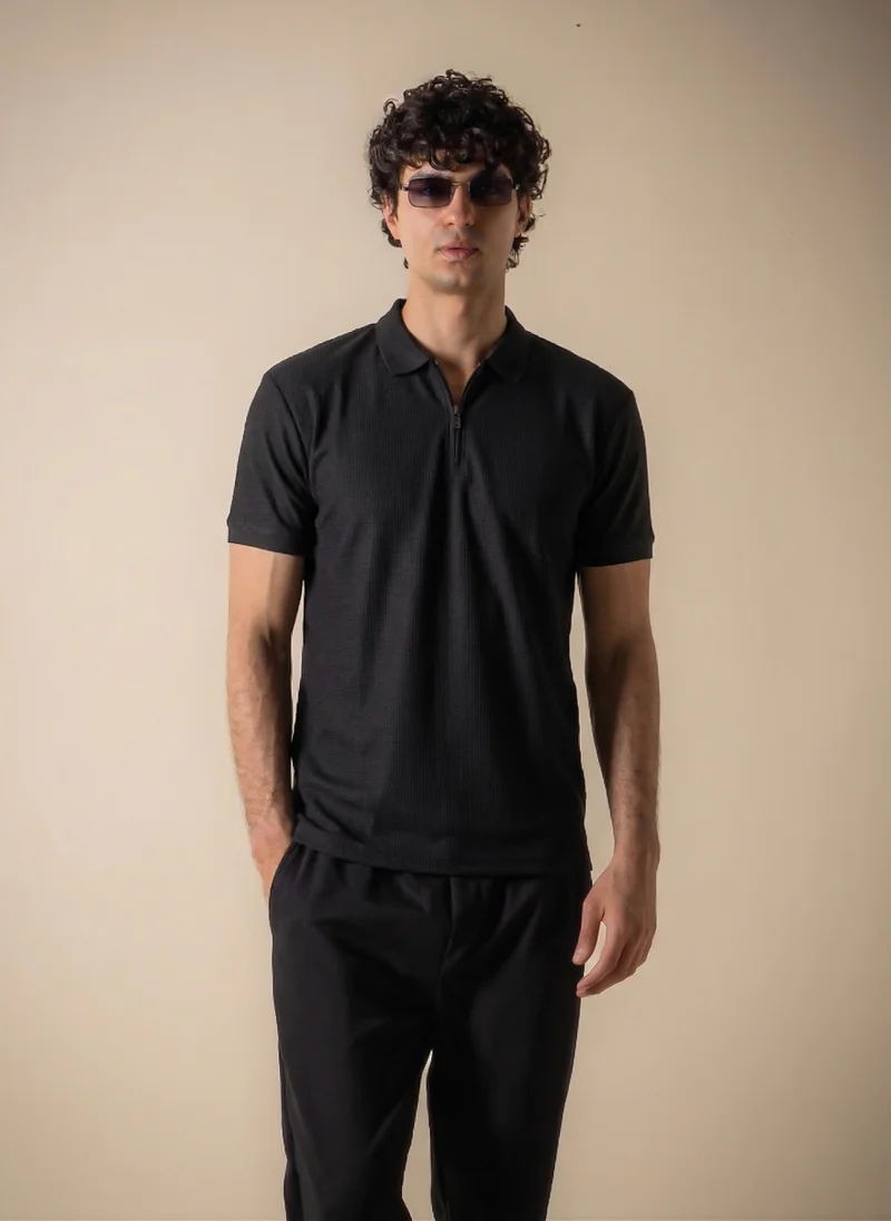 SHAPES HORIZONTAL TEXTURED SLIM POLO SHIRT