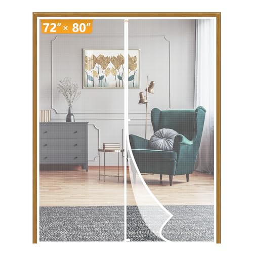 Yotache Magnetic Screen Door Fit Doors 72" x 80", Screen Size 74" x 81" Strengthened Balcony Patio French Door Screen Curtain Enjoy Fresh Air, White - Image 1