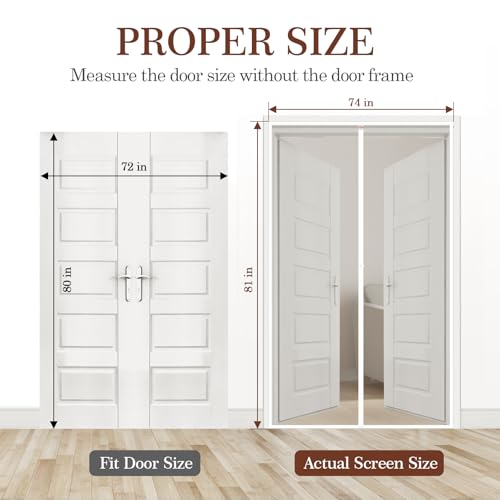 Yotache Magnetic Screen Door Fit Doors 72" x 80", Screen Size 74" x 81" Strengthened Balcony Patio French Door Screen Curtain Enjoy Fresh Air, White - Image 2