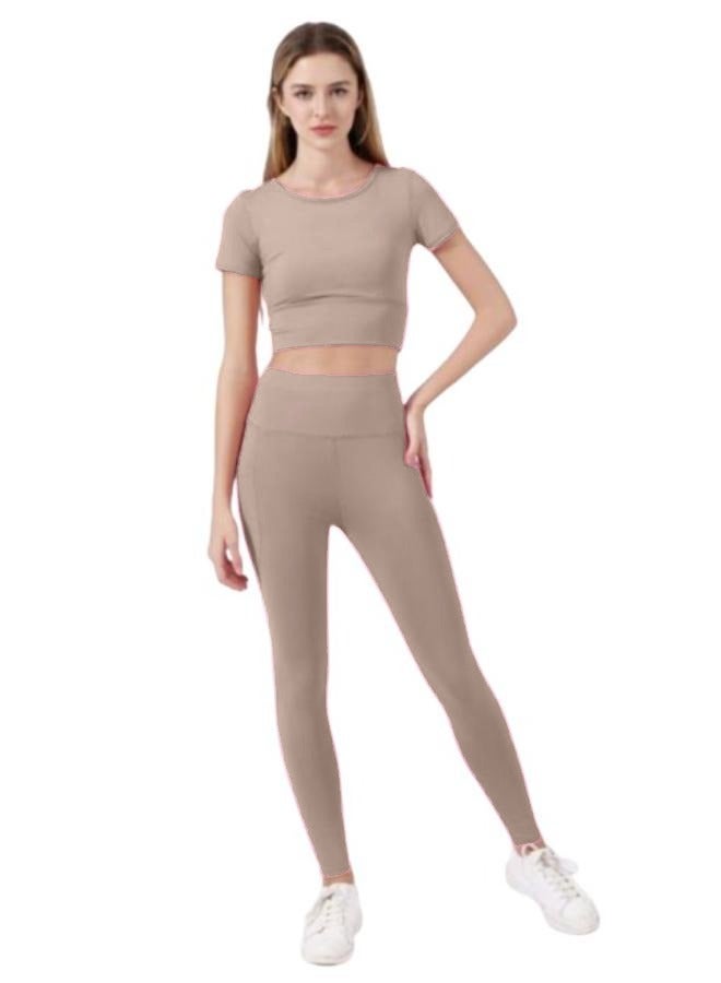 Womens's Yoga Clothing Set Summer Fashion Fine Seamless Fitness Sportswear Set Two-Piece T-146 
