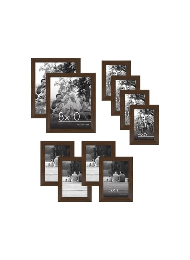 S-TOP 10 Piece Walnut Picture Frames Collage Wall Decor - Gallery Wall Frame Set with Two 8x10, Four 5x7, and Four 4x6 Frames, Shatter Resistant Glass, Hanging Hardware, and Easel Included - Image 4