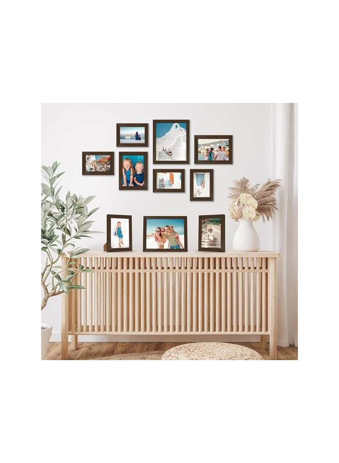 S-TOP 10 Piece Walnut Picture Frames Collage Wall Decor - Gallery Wall Frame Set with Two 8x10, Four 5x7, and Four 4x6 Frames, Shatter Resistant Glass, Hanging Hardware, and Easel Included - Image 2