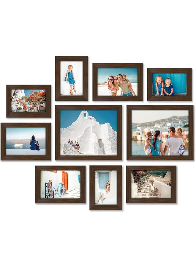 S-TOP 10 Piece Walnut Picture Frames Collage Wall Decor - Gallery Wall Frame Set with Two 8x10, Four 5x7, and Four 4x6 Frames, Shatter Resistant Glass, Hanging Hardware, and Easel Included - Image 1