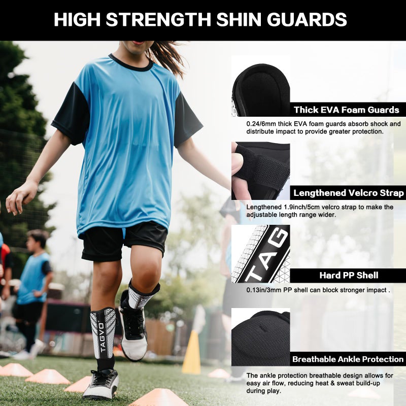 TAGVO Soccer Shin Guards for Kids Youth - Protective Soccer Equipment for Boys Girls - Adults Men Women Soccer Shin Guards - Soccer Shin Pads for Kids 3-16 Years Old Girls Boys, High Impact Resistant - Image 2