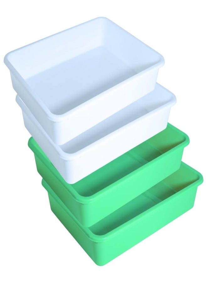 Morvi Nexa Med Multipurpose Stackable Rectangular Durable Plastic Storage Tray| Home,Kitchen,Office,School,Commercial,Industry,Lab,Hospital,Paper,Desk Organiser|27 x 35 x 7| Set of 4 | Green White - Image 1