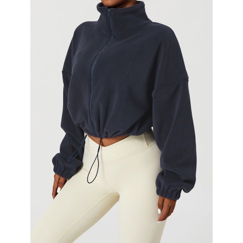 Women'S Thickened Sports Coat Lambswool Stand Collar Loose Drawstring Zipper Sweater Fashion Girl Jian - Image 2