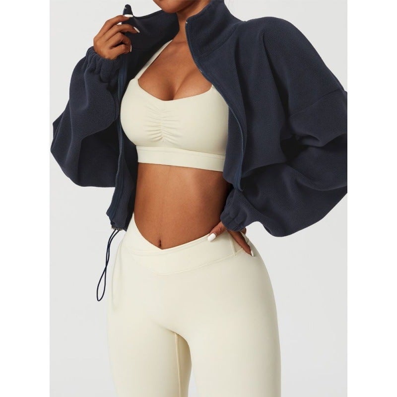 Women'S Thickened Sports Coat Lambswool Stand Collar Loose Drawstring Zipper Sweater Fashion Girl Jian - Image 3