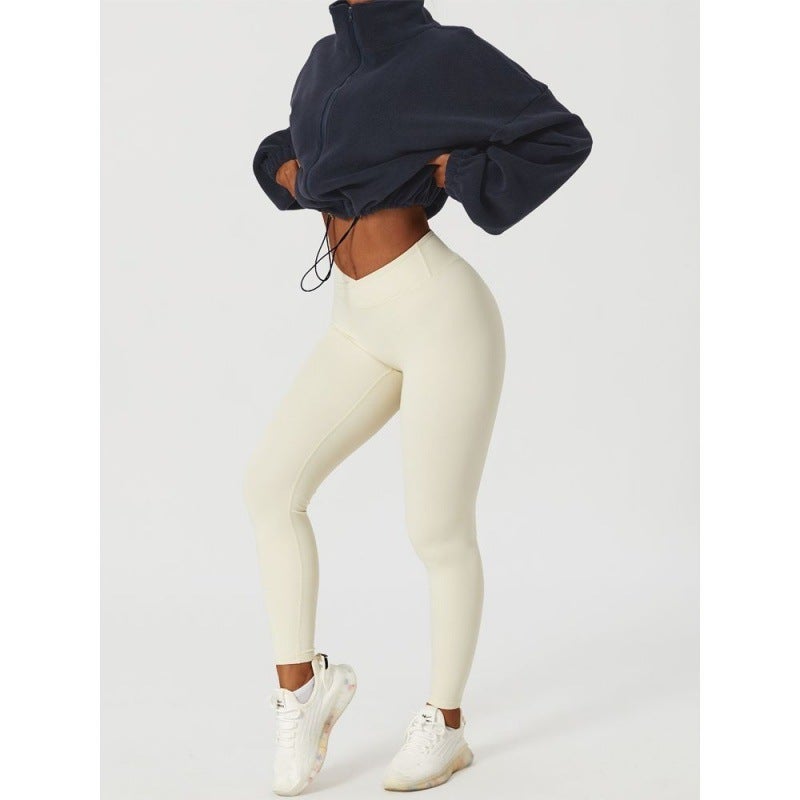 Women'S Thickened Sports Coat Lambswool Stand Collar Loose Drawstring Zipper Sweater Fashion Girl Jian - Image 4