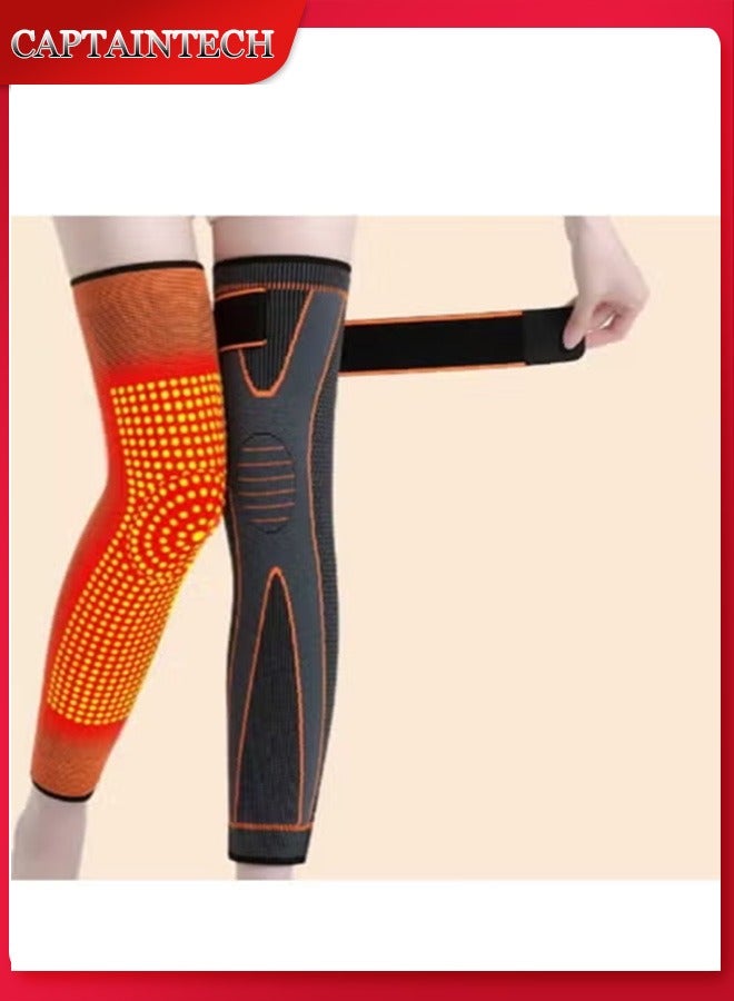 كابتن تيك غطاء ضغط الساق الساق الكاملة 2 حزمة حزمة ركبة ذاتية التسخين طويلة للرجال النساء حامي دعم الركبة للجري برفع الأثقال تمارين رياضية أخرى - Image 1