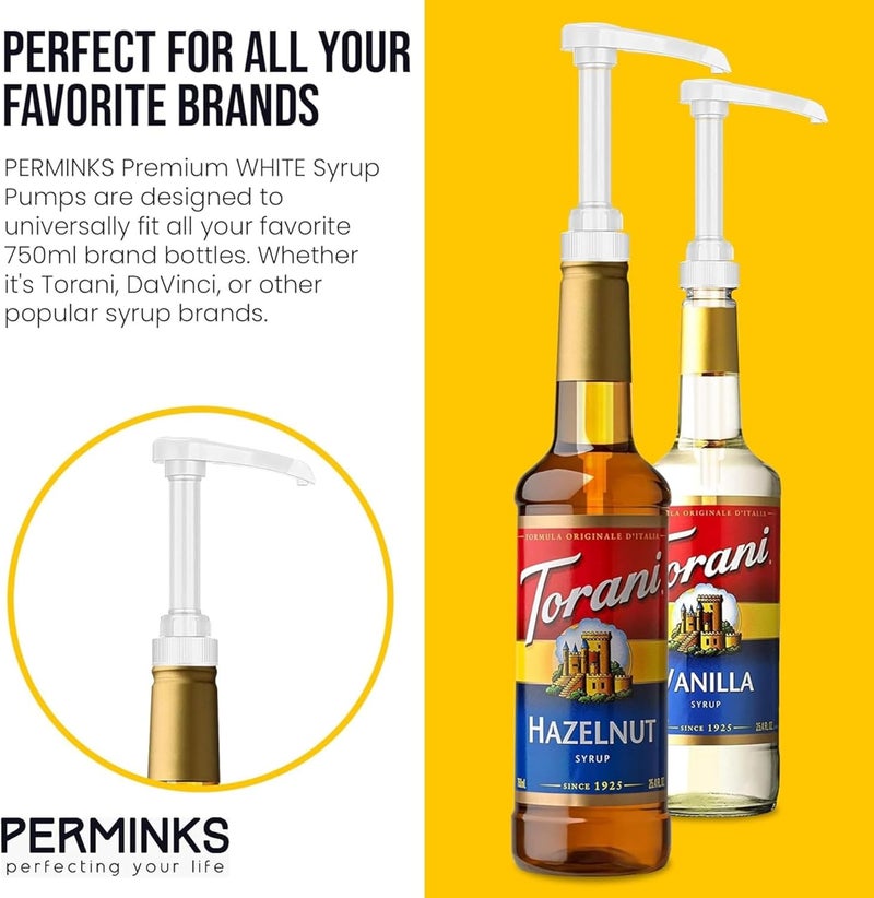 PERMINKS مضخات الشراب - متوافقة مع زجاجات توراني ودافنشي (25.4 أونصة - 750 مل) (مجموعة من 6، أبيض) - Image 4