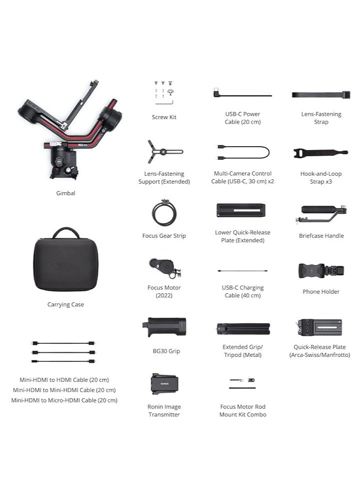 dji DJI RS 3 Pro Combo - 3-Axis Gimbal Stabilizer for DSLR and Cinema Cameras, Automated Axis Locks, Extended Carbon Fiber Axis Arms, O3 Pro Transmission, UAE Version with Official Warranty Support  - Image 3