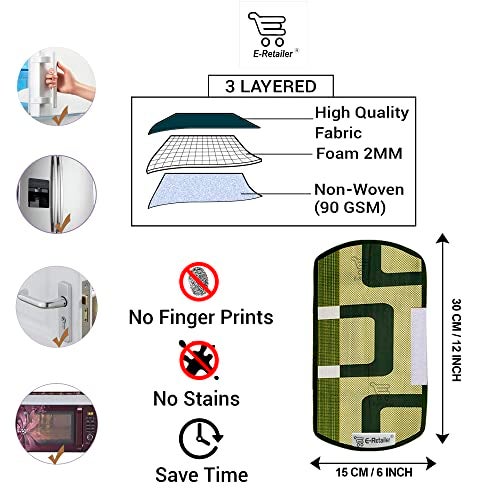 E-Retailer® Polyester 3-Layered Fridge Handle Cover Set of 2Pcs. for Refrigerator and Microwave Oven (Color-Green Geometric, Size-12x6 Inch) - Image 2