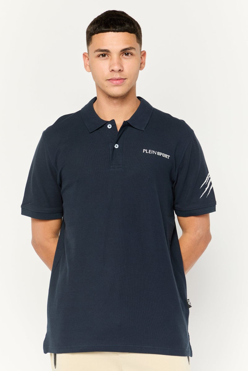 PHILIPP PLEIN تي شيرت بولو رياضي للرجال بأكمام قصيرة من بلاين سبورت، أزرق داكن - Image 1