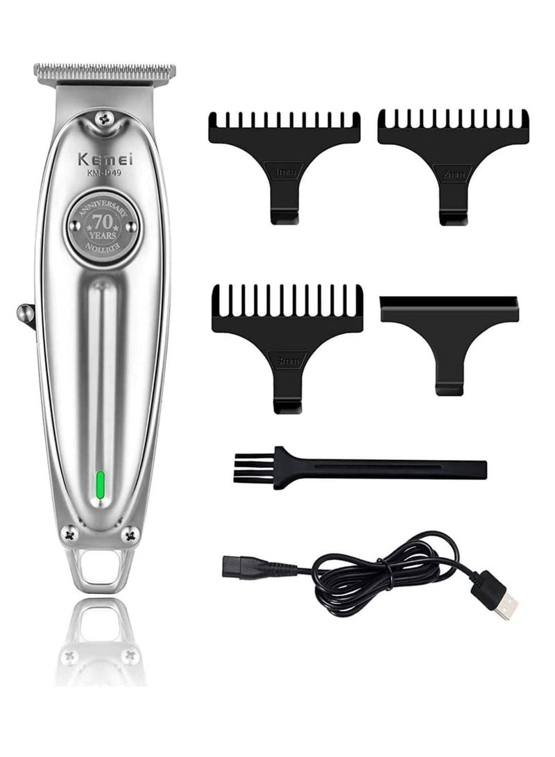 مقص شعر احترافي قابل لإعادة الشحن وبدون سلك وقت التشغيل: 120 دقيقة ماكينة حلاقة للرجال (فضي) - Image 1