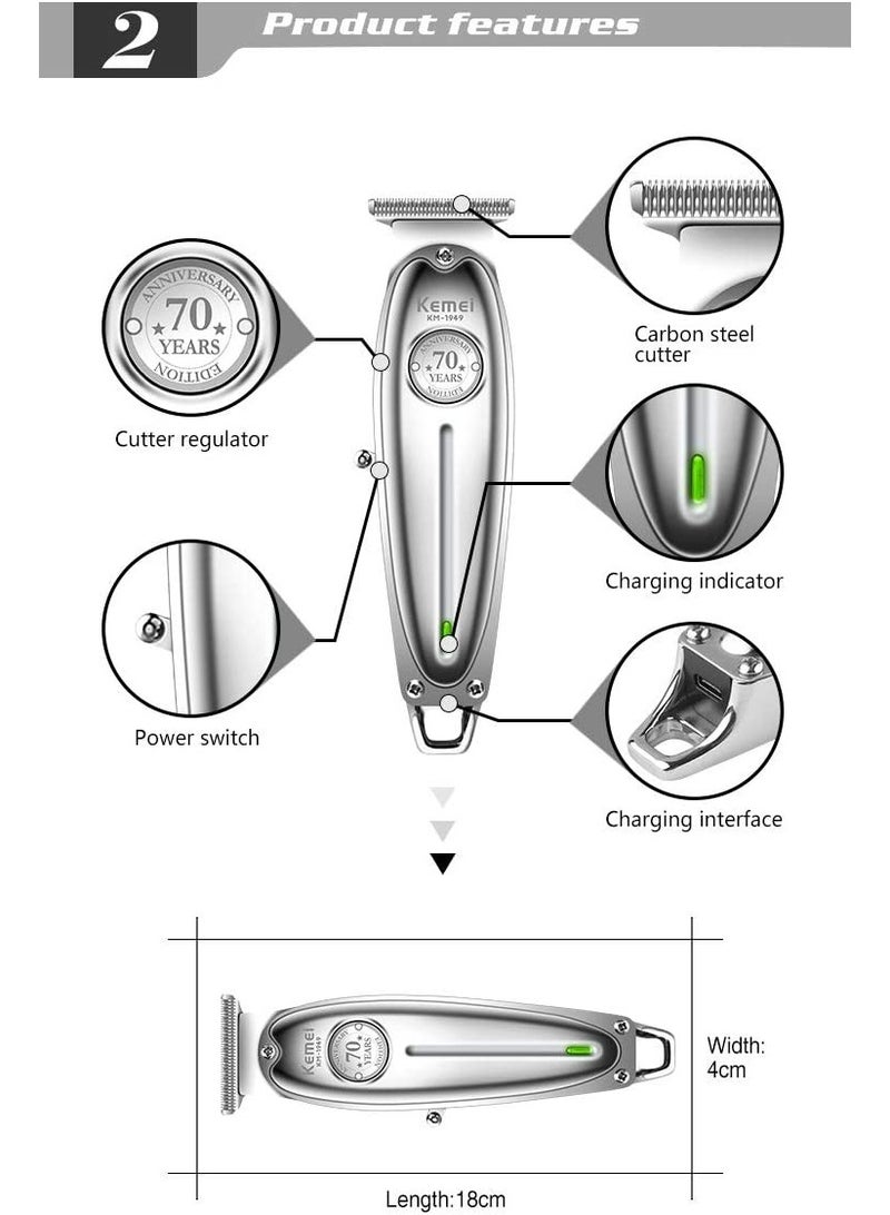 مقص شعر احترافي قابل لإعادة الشحن وبدون سلك وقت التشغيل: 120 دقيقة ماكينة حلاقة للرجال (فضي) - Image 4