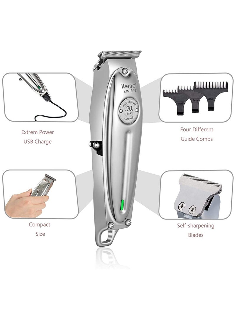 مقص شعر احترافي قابل لإعادة الشحن وبدون سلك وقت التشغيل: 120 دقيقة ماكينة حلاقة للرجال (فضي) - Image 3