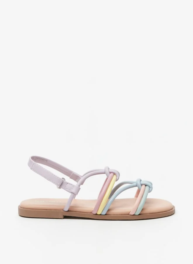 Flora Bella By Shoexpress Girls Knot Detail Flat Sandals with Hook and Loop Closure