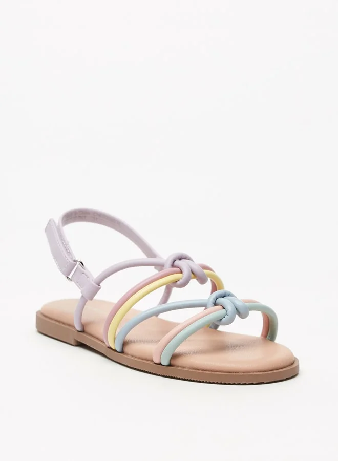 Flora Bella By Shoexpress Girls Knot Detail Flat Sandals with Hook and Loop Closure