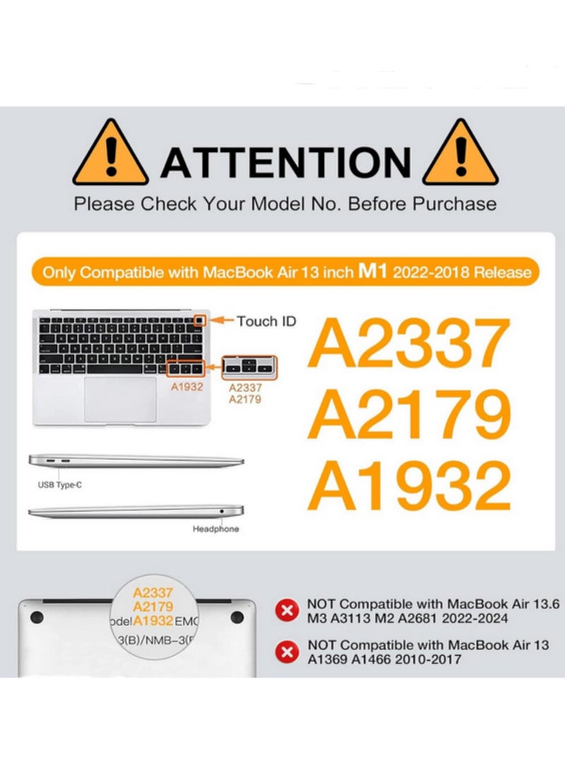 1pcs for MacBook Air 13 inch Case 2022 2021 2020 2019 2018 Release A2337 M1 A2179 A1932 Retina Display with Touch ID Protective Plastic Hard Shell Case Cover Mate Black - Image 5