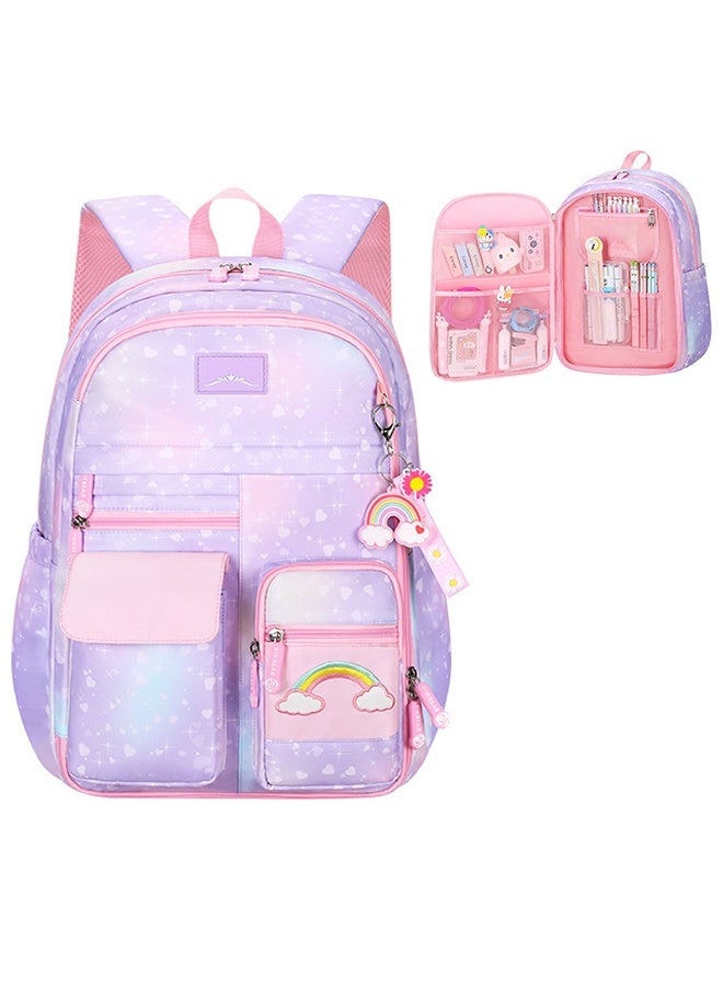 حقيبة الظهر للبنات حقيبة الظهر للأطفال حقيبة الظهر للبنات للطلاب الابتدائيين (الأرجواني) - Image 1