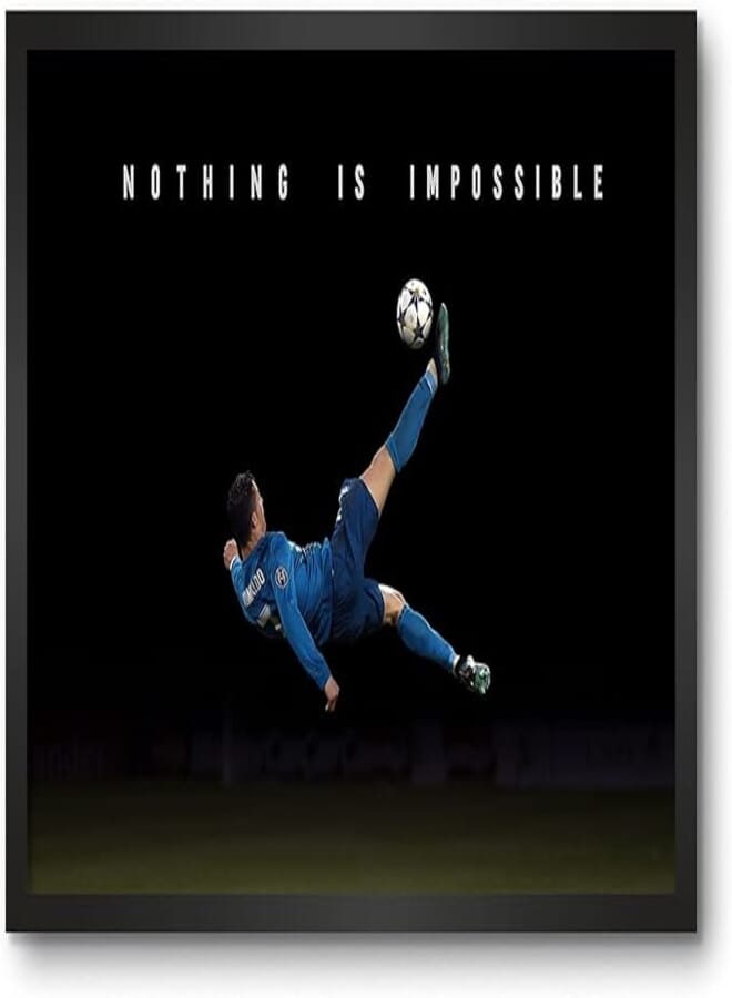 LAMRON Ronaldo Nothing is Impossible Wall Decoration Art Framed Poster, 12 Inch x 18 Inch, Glass with 0.5 Inch Black Wooden Frame