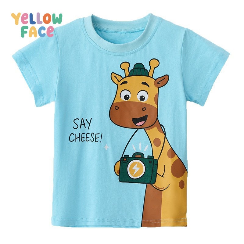 Boys' Short Sleeve T-Shirt with Giraffe Print - Image 5