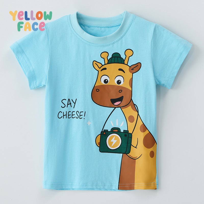 Boys' Short Sleeve T-Shirt with Giraffe Print - Image 2
