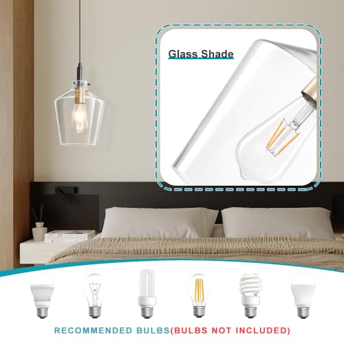 Vaziden Modern Glass Pendant Lighting for Kitchen Island, Farmhouse Black and Gold Pendant Light Fixtures 1 Pack, Adjustable Hanging Ceiling Light Angled Clear Glass Shades 8 Inch - Image 4