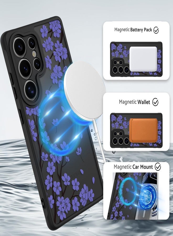 OOK Case for Samsung Galaxy S25 Ultra 6.9 Inch (Wireless Charging Compatible) Cherry Blossom Purple Floral Flowers Phone Cover Soft TPU + Hard PC Anti-Scratch Shockproof Magnetic Cute Case for Women - Image 2