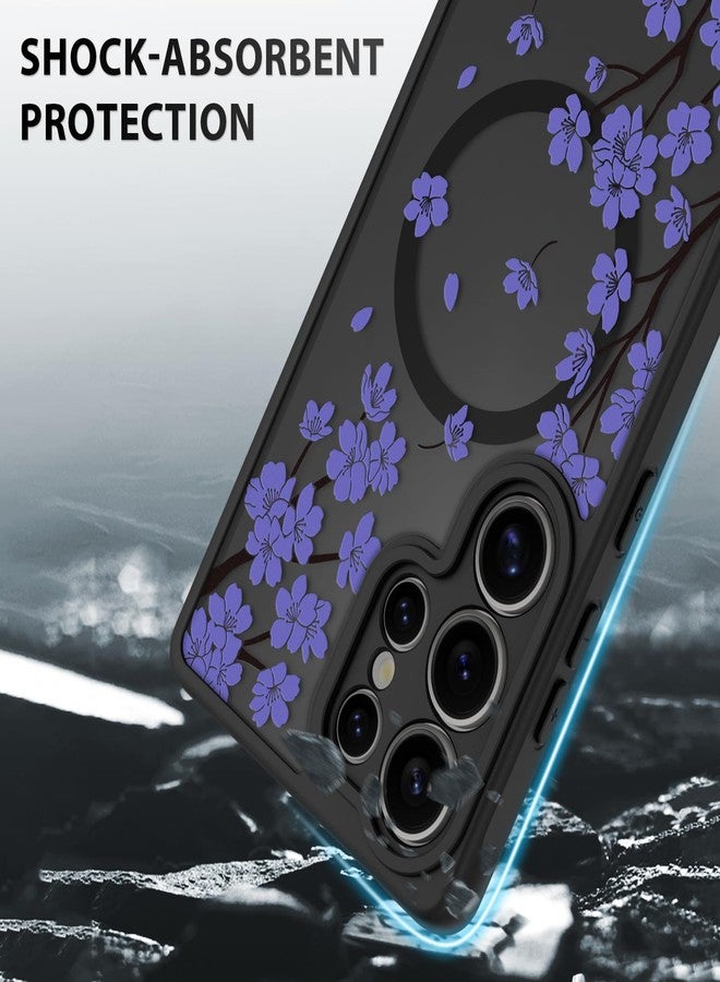 OOK Case for Samsung Galaxy S25 Ultra 6.9 Inch (Wireless Charging Compatible) Cherry Blossom Purple Floral Flowers Phone Cover Soft TPU + Hard PC Anti-Scratch Shockproof Magnetic Cute Case for Women - Image 4