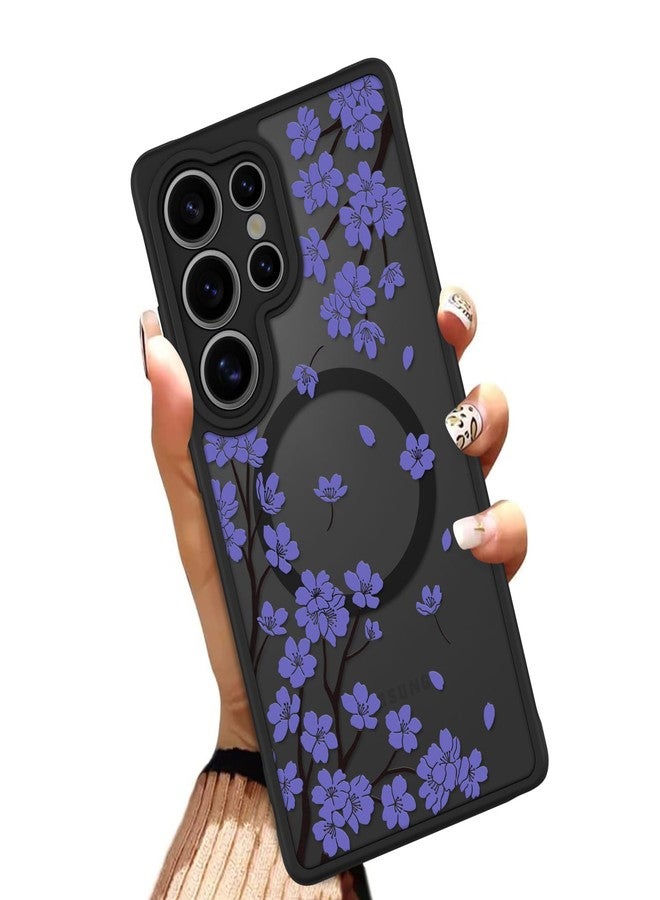OOK Case for Samsung Galaxy S25 Ultra 6.9 Inch (Wireless Charging Compatible) Cherry Blossom Purple Floral Flowers Phone Cover Soft TPU + Hard PC Anti-Scratch Shockproof Magnetic Cute Case for Women - Image 1