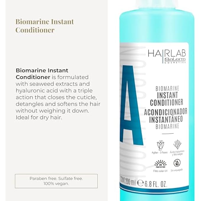 Salerm BIOMARINE HAIR LAB CONDITIONER 200ML MOISTURISES AND DETANGLES HAIR CLOSES CUTICLE, SEAWEED AND HYALURONIC ACID EXTRACT PARABEN FREE - Image 3