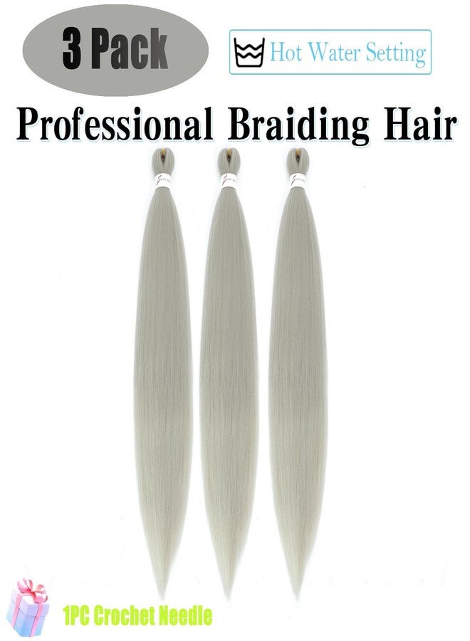 ALIABSION Silver Grey Braiding Hair Pre Stretched 26 Inch 3 Packs Colored Braiding Hair Soft Yaki Synthetic Knotless Braids Hair Extensions - Image 3