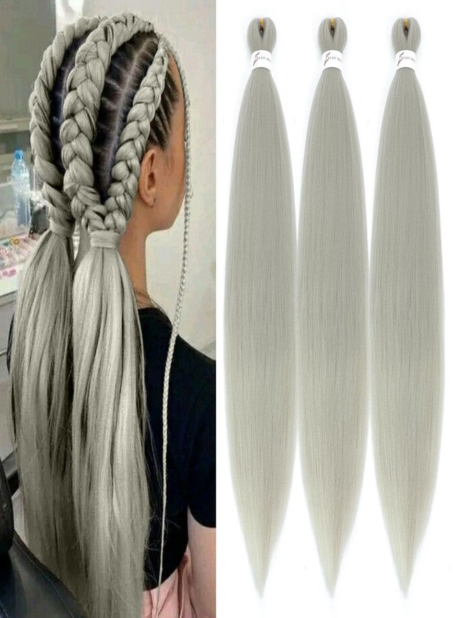 ALIABSION Silver Grey Braiding Hair Pre Stretched 26 Inch 3 Packs Colored Braiding Hair Soft Yaki Synthetic Knotless Braids Hair Extensions - Image 1