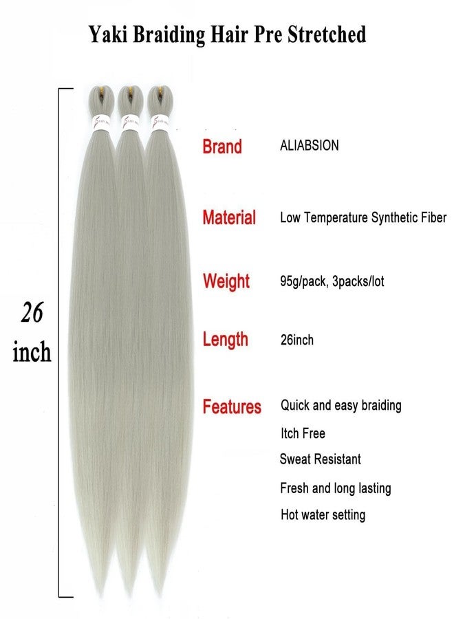 ALIABSION Silver Grey Braiding Hair Pre Stretched 26 Inch 3 Packs Colored Braiding Hair Soft Yaki Synthetic Knotless Braids Hair Extensions - Image 4
