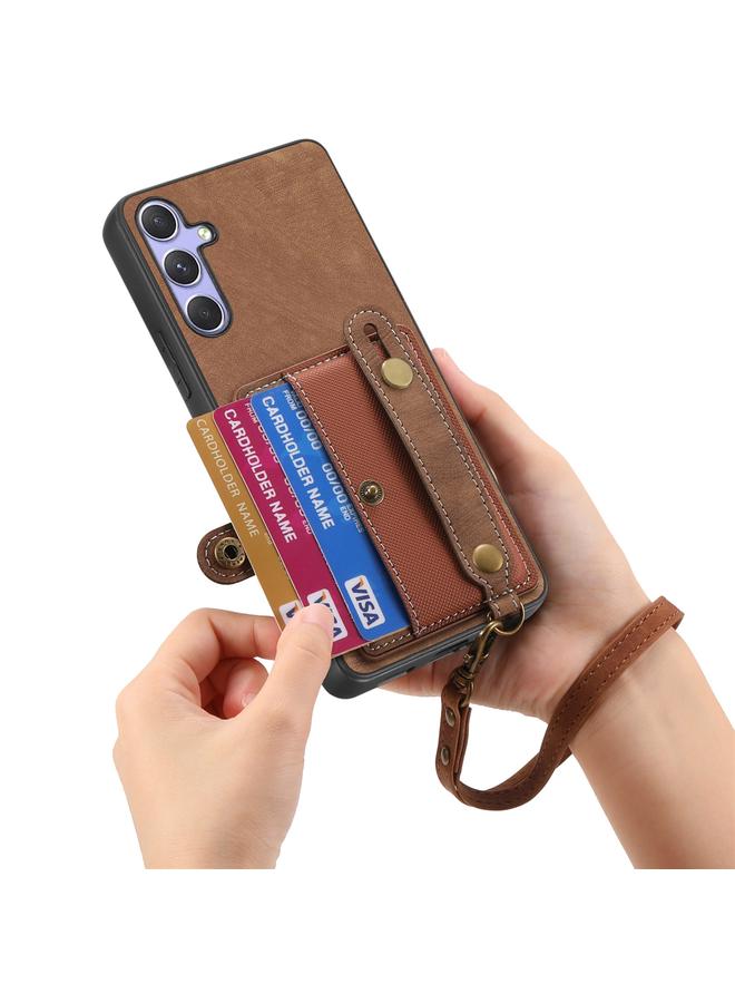 اس-توب جراب لهاتف Samsung Galaxy S25 Ultra 5G مع سوار معصم بتصميم متقاطع كلاسيكي ومحفظة جلدية وغطاء خلفي للهاتف - Image 5