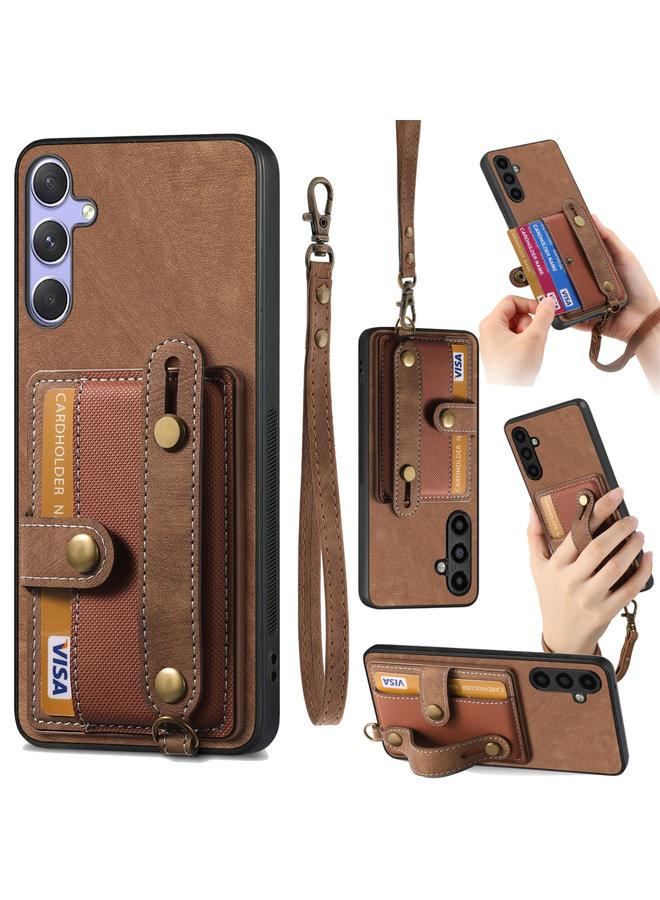 اس-توب جراب لهاتف Samsung Galaxy S25 Ultra 5G مع سوار معصم بتصميم متقاطع كلاسيكي ومحفظة جلدية وغطاء خلفي للهاتف - Image 1