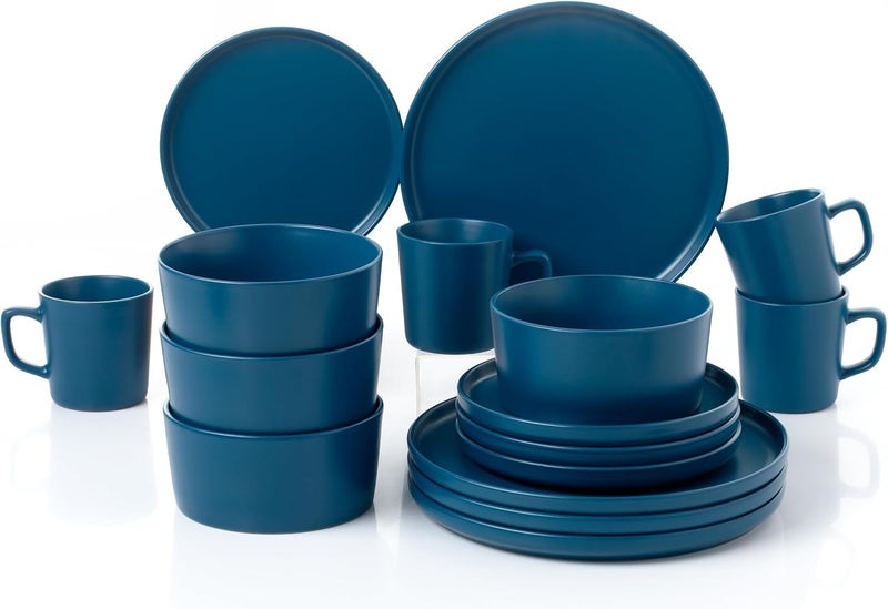 Lorren Home Trends Blue Stoneware Dinnerware Set 16 Piece Service for 4 Microwave and Dishwasher Safe - Image 3