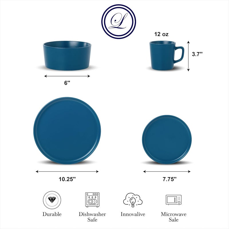 Lorren Home Trends Blue Stoneware Dinnerware Set 16 Piece Service for 4 Microwave and Dishwasher Safe - Image 5
