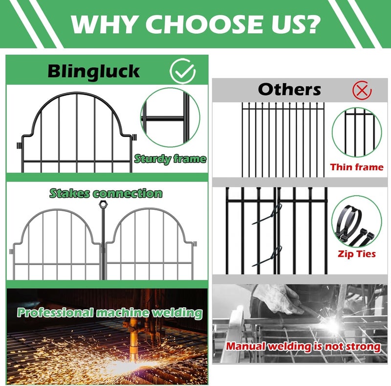 Blingluck Garden Fence, 22 in(H) x 130 in(L) Arched Rustproof Metal No Dig Fence Garden Fence Border, Ground Stake Animal Barrier Fence for Rabbit Dog, Outdoor Landscape Decor for Yard & Patio,10 Pack - Image 4