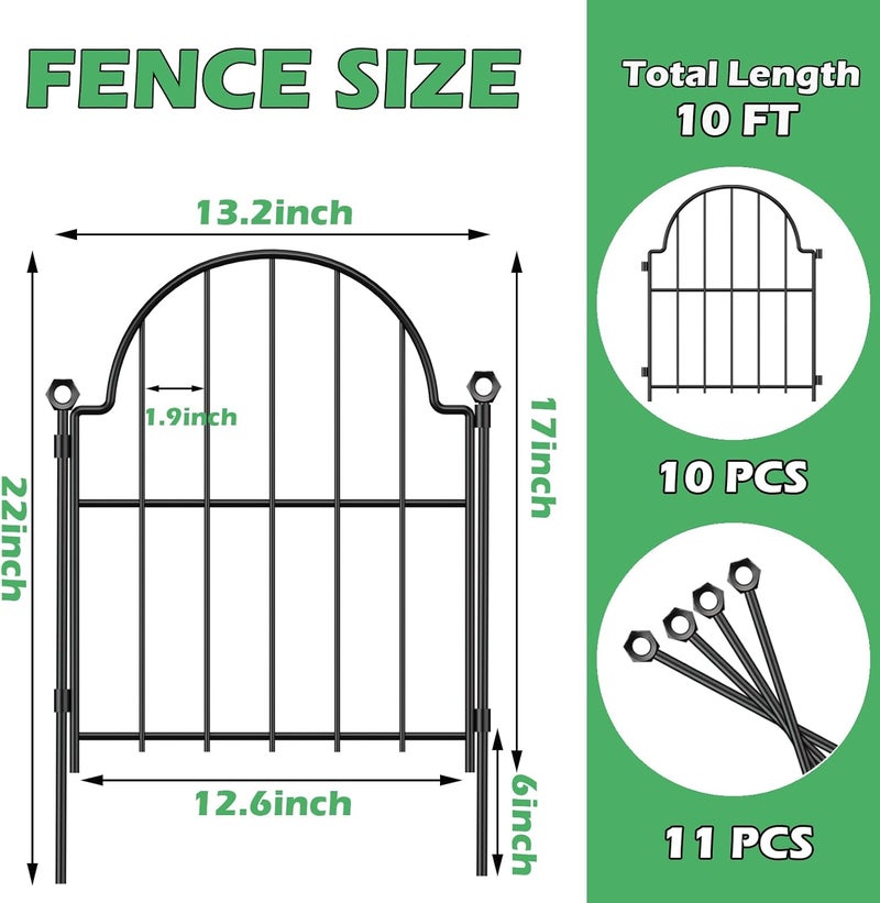 Blingluck Garden Fence, 22 in(H) x 130 in(L) Arched Rustproof Metal No Dig Fence Garden Fence Border, Ground Stake Animal Barrier Fence for Rabbit Dog, Outdoor Landscape Decor for Yard & Patio,10 Pack - Image 2