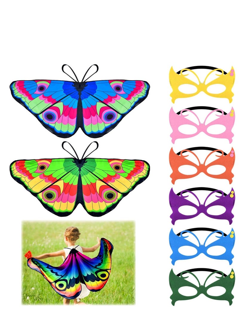 8 Pieces Kids Butterfly Costume, Lovely Butterfly Wings Masquerade Masks, Suitable for Birthday Party Favors Gifts - Image 1