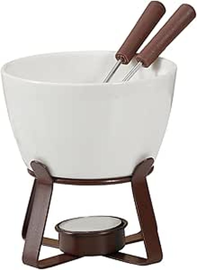 Ceramic Fondue Mug Set With 2 Forks And Iron Stand Chocolate Melting Cup - Image 1