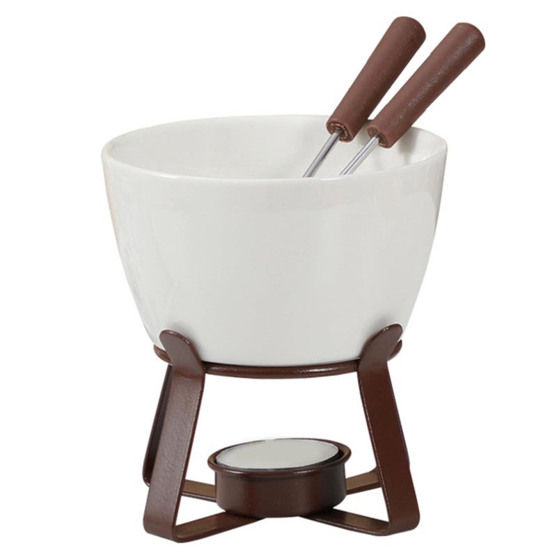 Ceramic Fondue Mug Set With 2 Forks And Iron Stand Chocolate Melting Cup - Image 2
